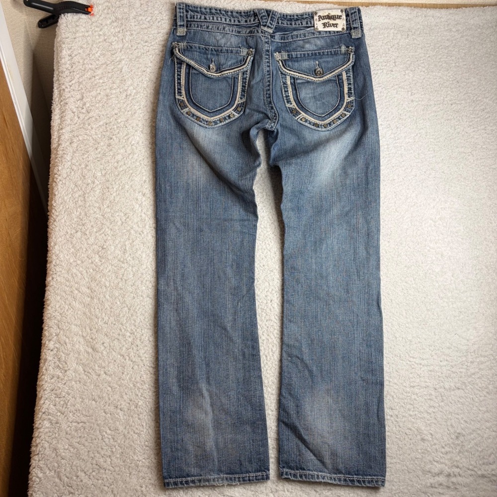 Antique Rivet Mens thick stitch Jeans Blue grunge Y2K bootcut 36x34 (36x32)